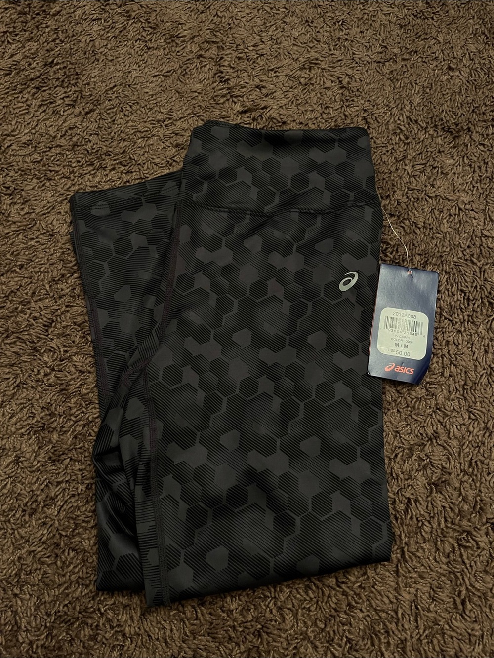 New Women’s ASICS Capri Leggings Camo Black Gray Size Medium